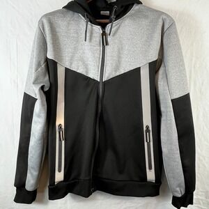The Image Black & Gray Full Zip Up Hooded Jacket Mens XL Athletic Fleece Lined